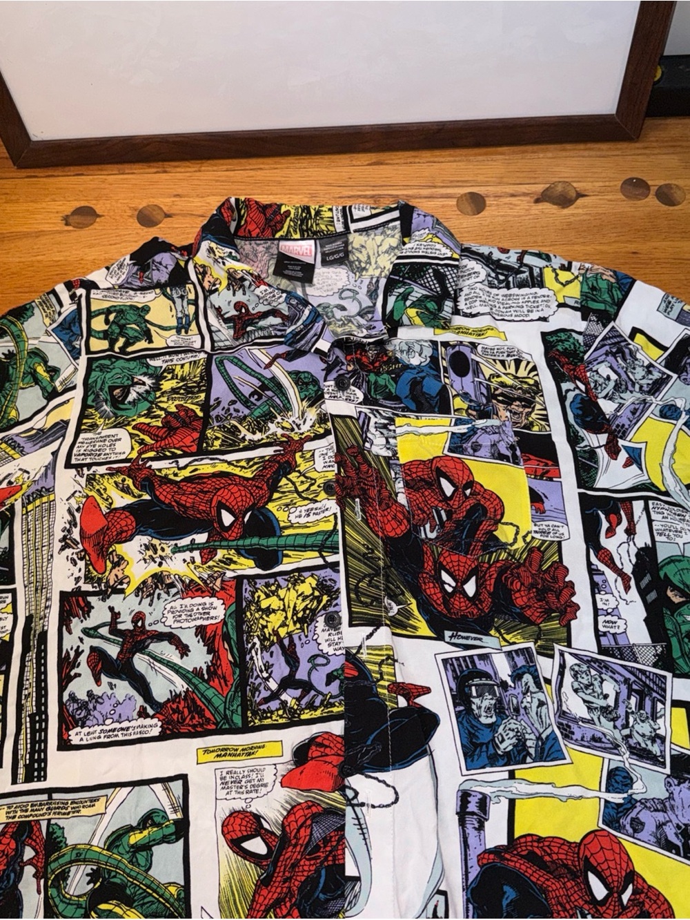 Men's Spider-Man Comic Panel Button-Up Shirt - Multicolor